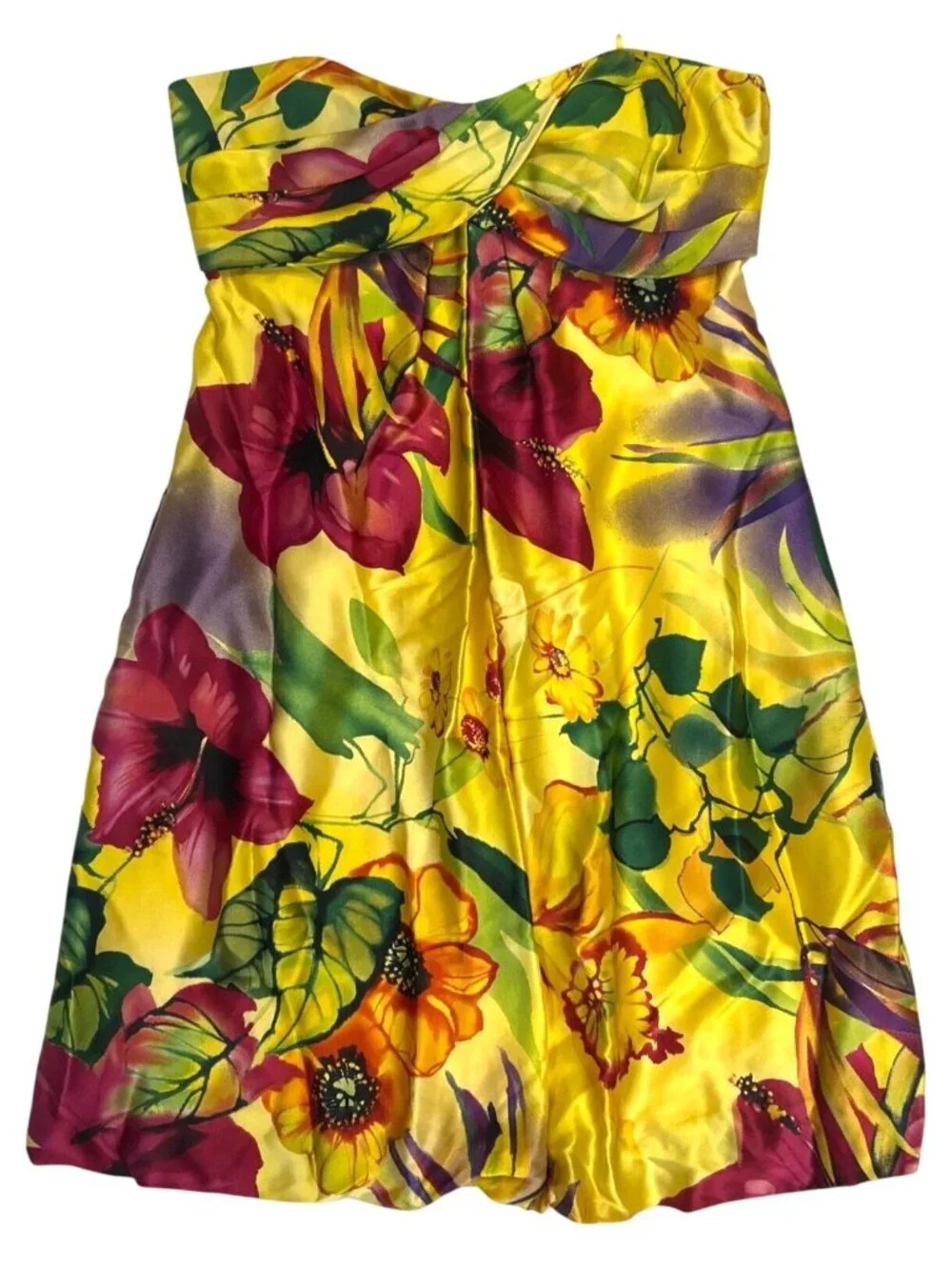 Cache' Women's Size 6 Satin Strapless Mini Dress Floral Tropical Resortwear - Picture 3 of 13